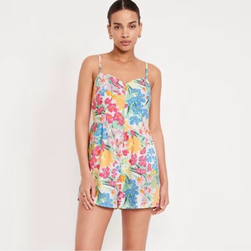 NWT Xs Old Navy Linen Fit & Flare Floral Cami Romper With Pockets